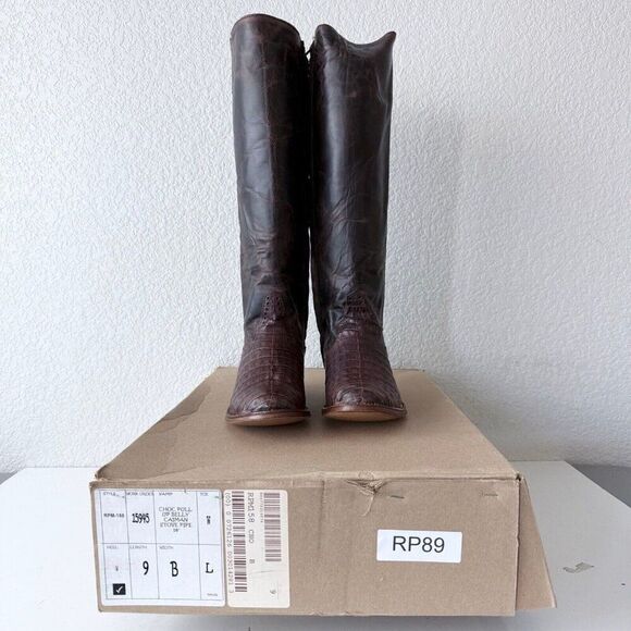 Rod Patrick Womens Cowboy Boots Sz 9B Brown Caiman Leather Riding Boot 17" Tall - Picture 11 of 12